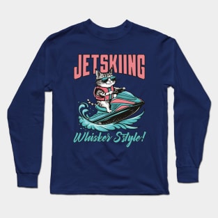 Cute Cat Jet Skiing Summer Gift Long Sleeve T-Shirt